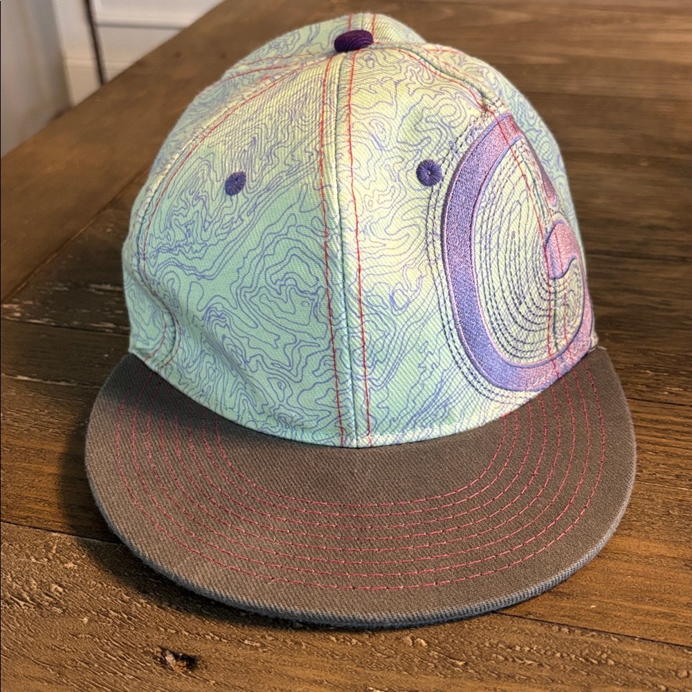 Grassroots Fitted Cap Space Storage Topographic Print w/ Purple Logo size 7 5/8